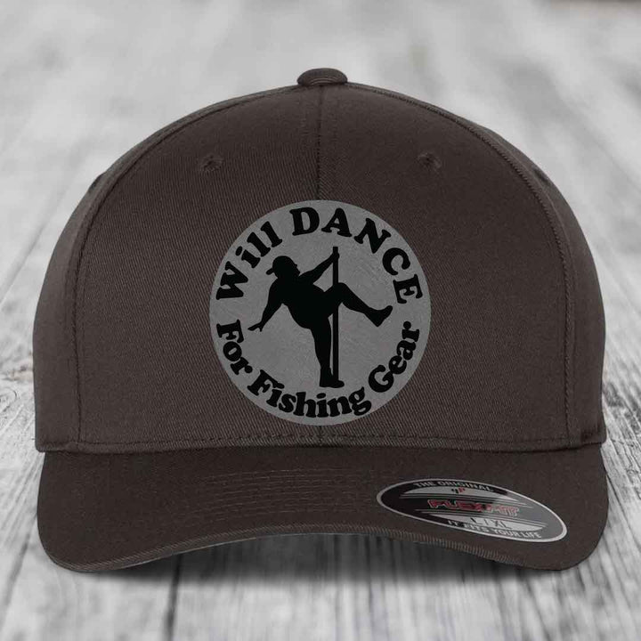 Brown baseball cap with circular patch reading &