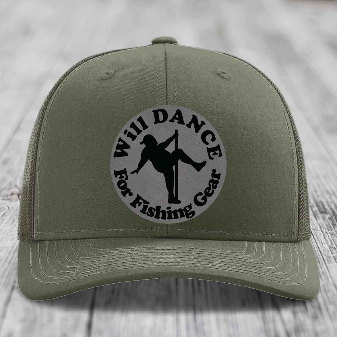 Olive green trucker hat with circular patch reading &