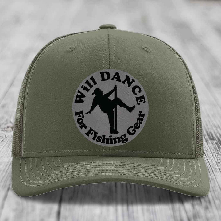 Olive green trucker hat with circular patch reading &