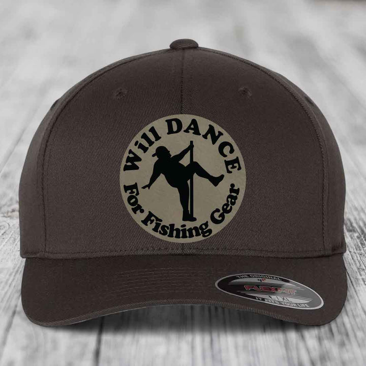 Dark brown Flexfit hat with circular patch reading &