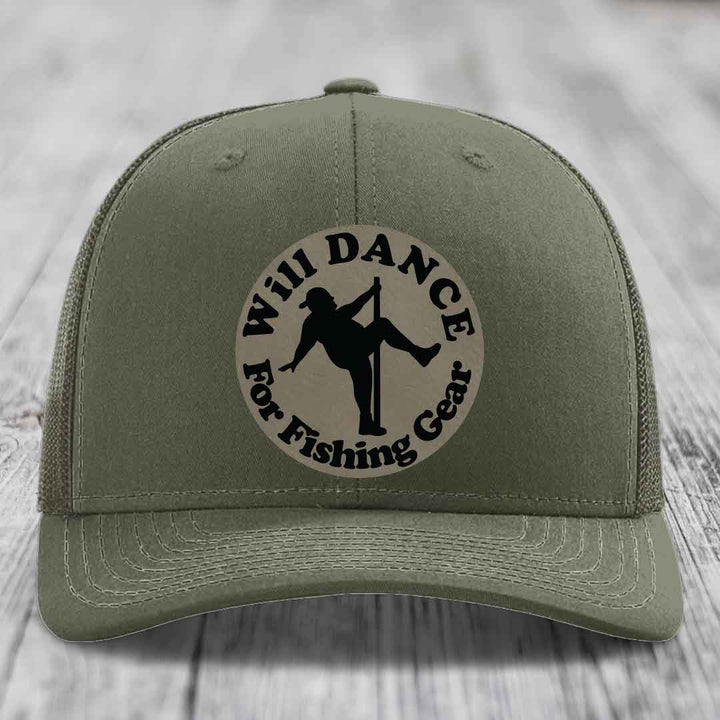 Olive green trucker hat with circular patch reading &
