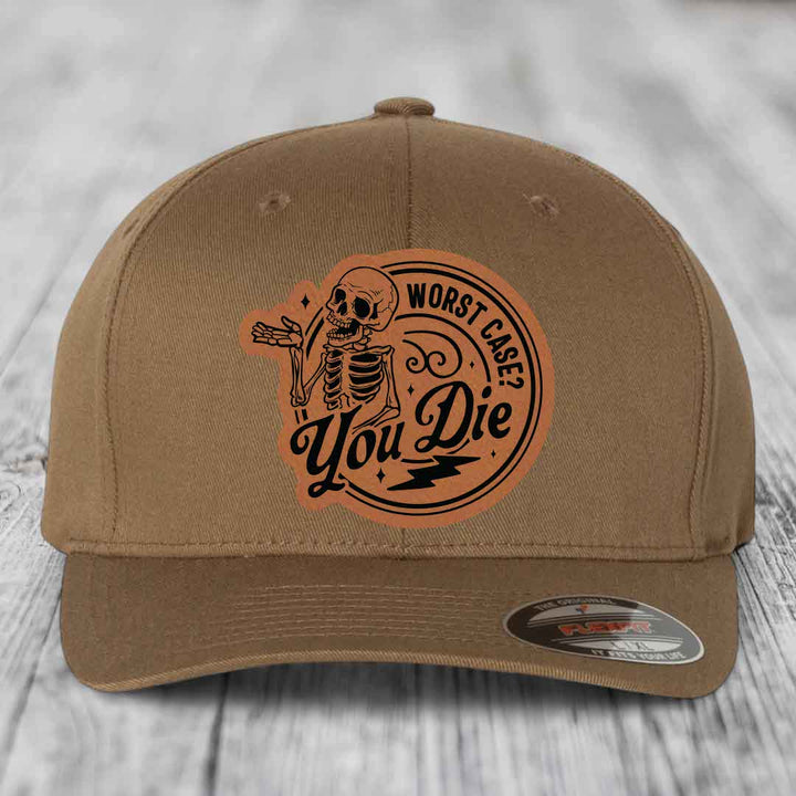 Worst Case, You Die - Leather Patch Hat - Rawhide to Black Patch - Flexfit 6277 Fitted Hat
