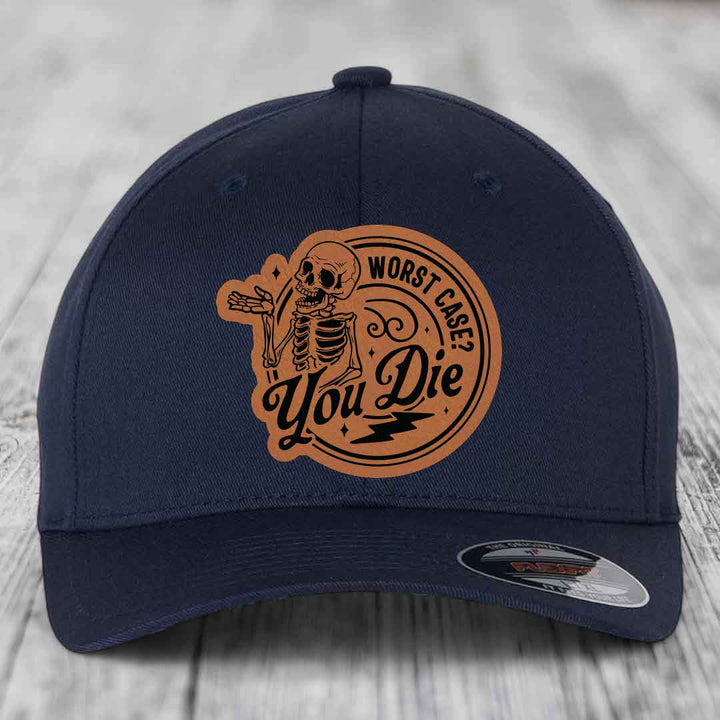 Worst Case, You Die - Leather Patch Hat - Rawhide to Black Patch - Flexfit 6277 Fitted Hat