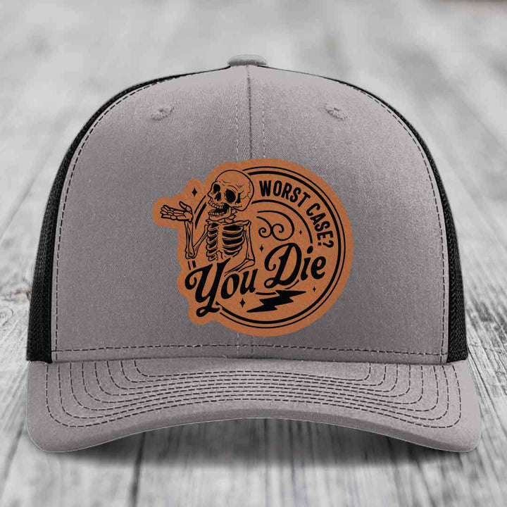 Worst Case, You Die - Leather Patch Hat - Rawhide to Black Patch - Richardson 112 Snapback Trucker Hat