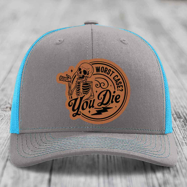 Worst Case, You Die - Leather Patch Hat - Rawhide to Black Patch - Richardson 112 Snapback Trucker Hat