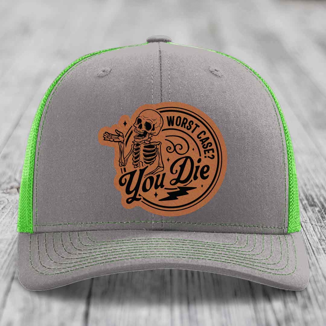 Worst Case, You Die - Leather Patch Hat - Rawhide to Black Patch - Richardson 112 Snapback Trucker Hat