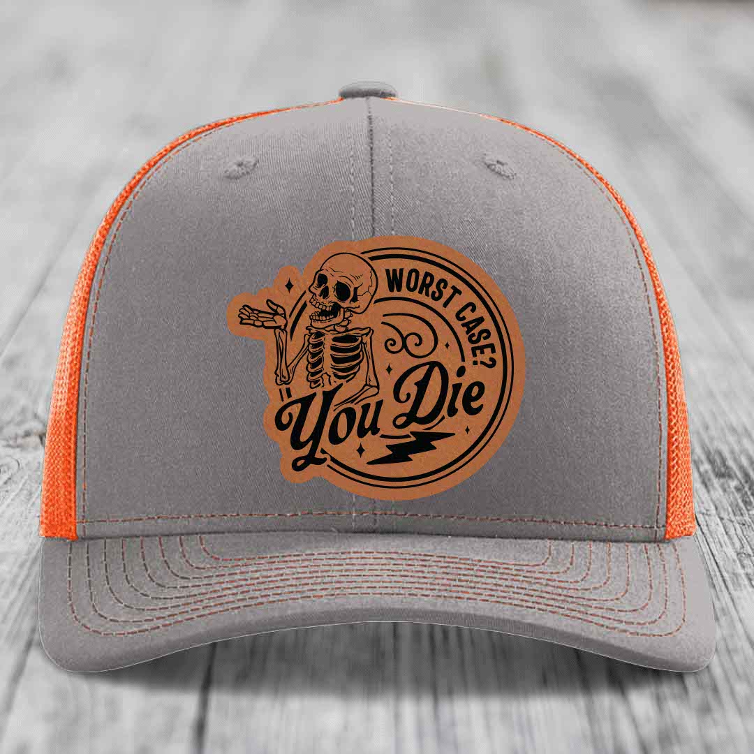 Worst Case, You Die - Leather Patch Hat - Rawhide to Black Patch - Richardson 112 Snapback Trucker Hat