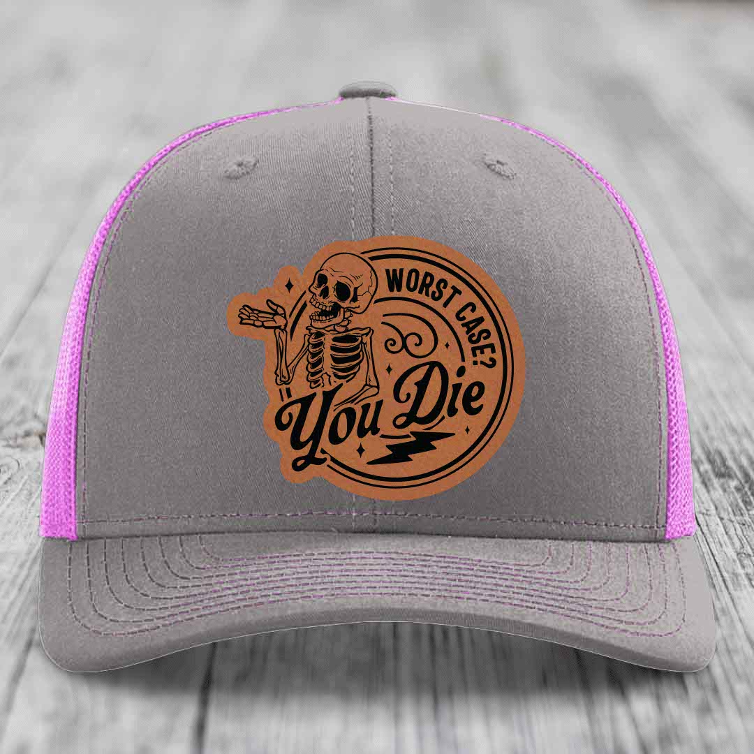 Worst Case, You Die - Leather Patch Hat - Rawhide to Black Patch - Richardson 112 Snapback Trucker Hat
