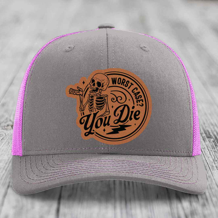 Worst Case, You Die - Leather Patch Hat - Rawhide to Black Patch - Richardson 112 Snapback Trucker Hat