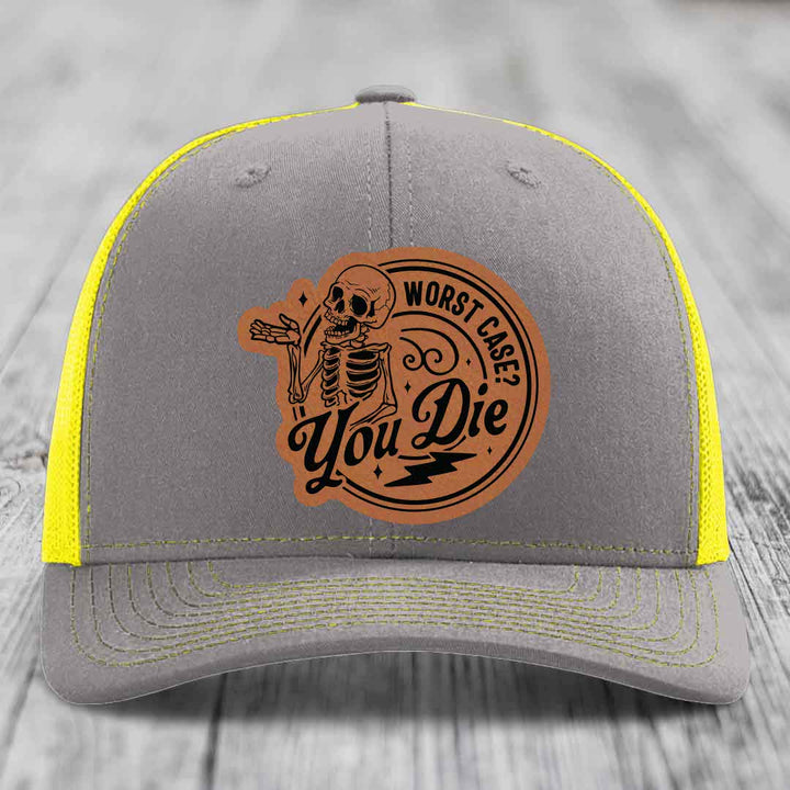 Worst Case, You Die - Leather Patch Hat - Rawhide to Black Patch - Richardson 112 Snapback Trucker Hat