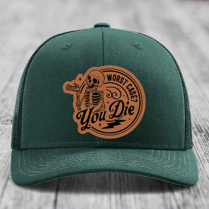 Worst Case, You Die - Leather Patch Hat - Rawhide to Black Patch - Richardson 112 Snapback Trucker Hat