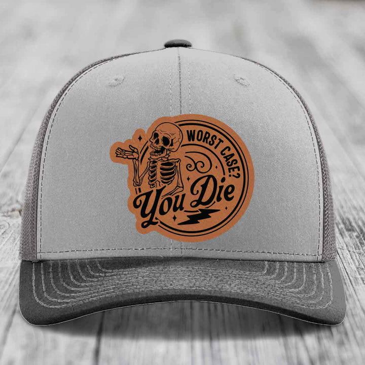 Worst Case, You Die - Leather Patch Hat - Rawhide to Black Patch - Richardson 112 Snapback Trucker Hat