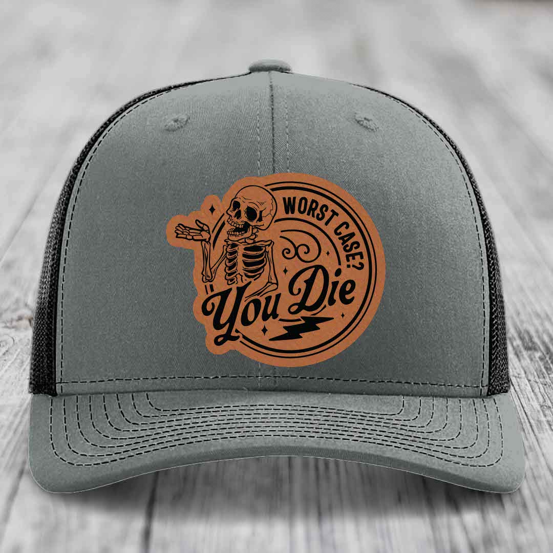 Worst Case, You Die - Leather Patch Hat - Rawhide to Black Patch - Richardson 112 Snapback Trucker Hat