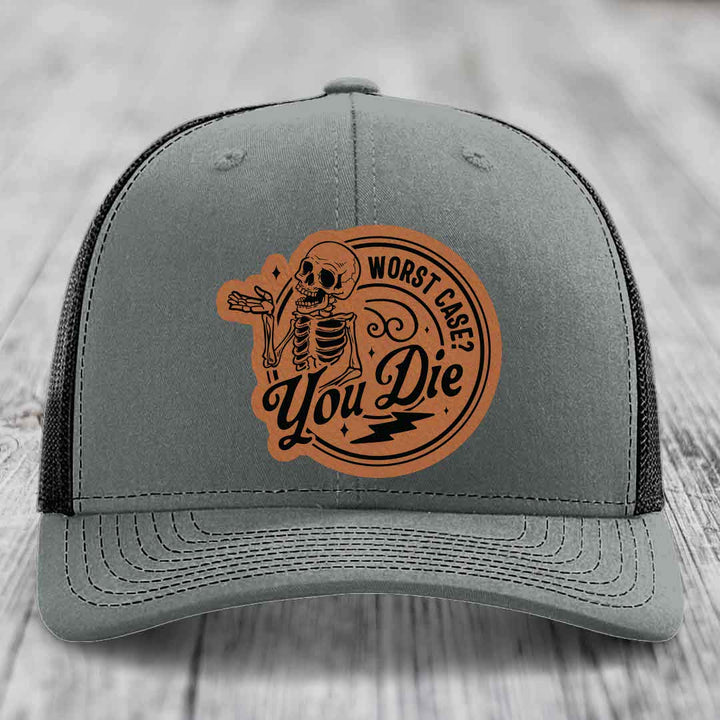 Worst Case, You Die - Leather Patch Hat - Rawhide to Black Patch - Richardson 112 Snapback Trucker Hat