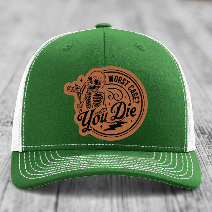 Worst Case, You Die - Leather Patch Hat - Rawhide to Black Patch - Richardson 112 Snapback Trucker Hat