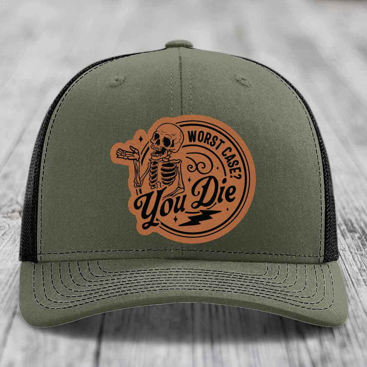 Worst Case, You Die - Leather Patch Hat - Rawhide to Black Patch - Richardson 112 Snapback Trucker Hat