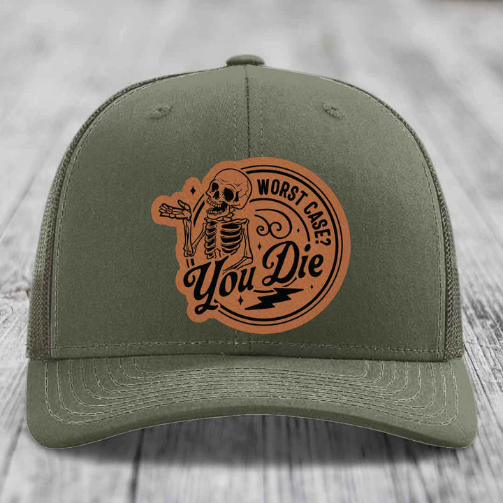 Worst Case, You Die - Leather Patch Hat - Rawhide to Black Patch - Richardson 112 Snapback Trucker Hat