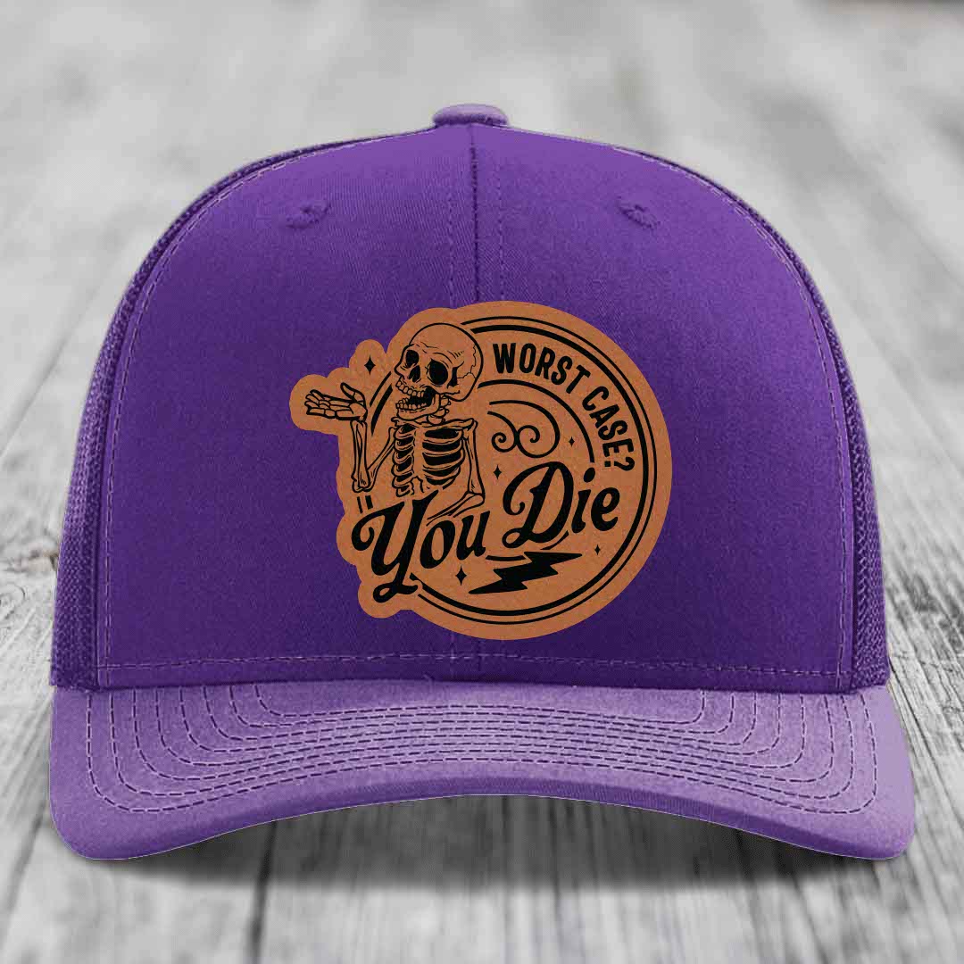 Worst Case, You Die - Leather Patch Hat - Rawhide to Black Patch - Richardson 112 Snapback Trucker Hat