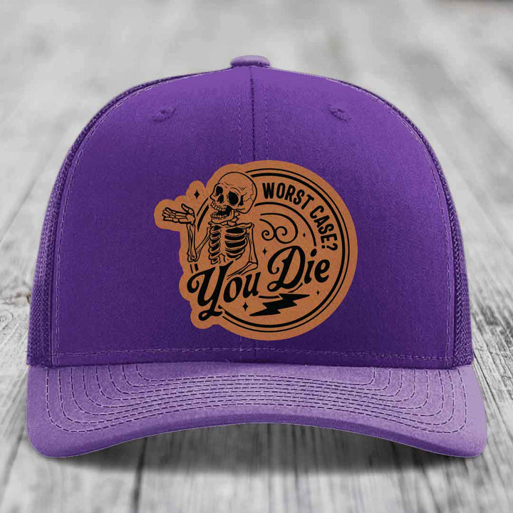 Worst Case, You Die - Leather Patch Hat - Rawhide to Black Patch - Richardson 112 Snapback Trucker Hat