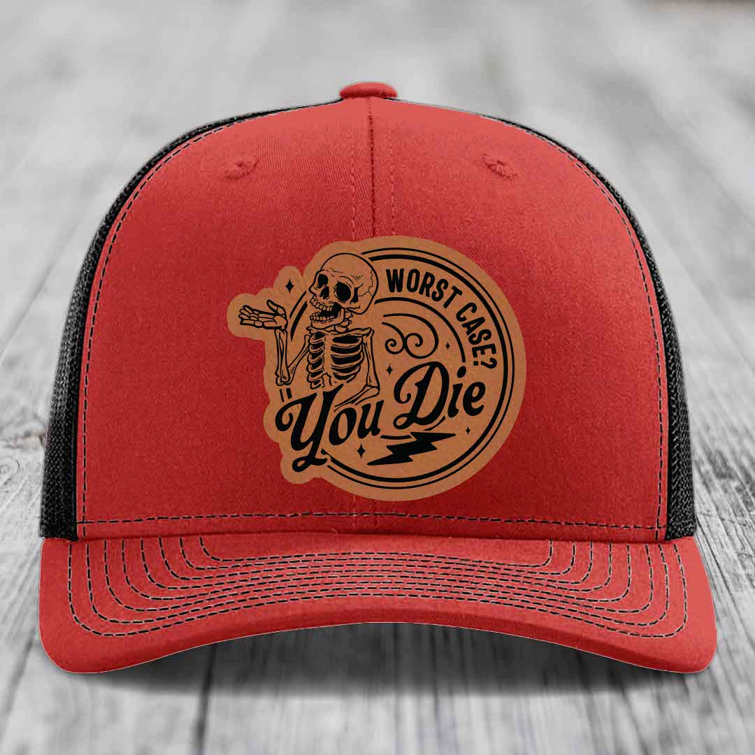 Worst Case, You Die - Leather Patch Hat - Rawhide to Black Patch - Richardson 112 Snapback Trucker Hat