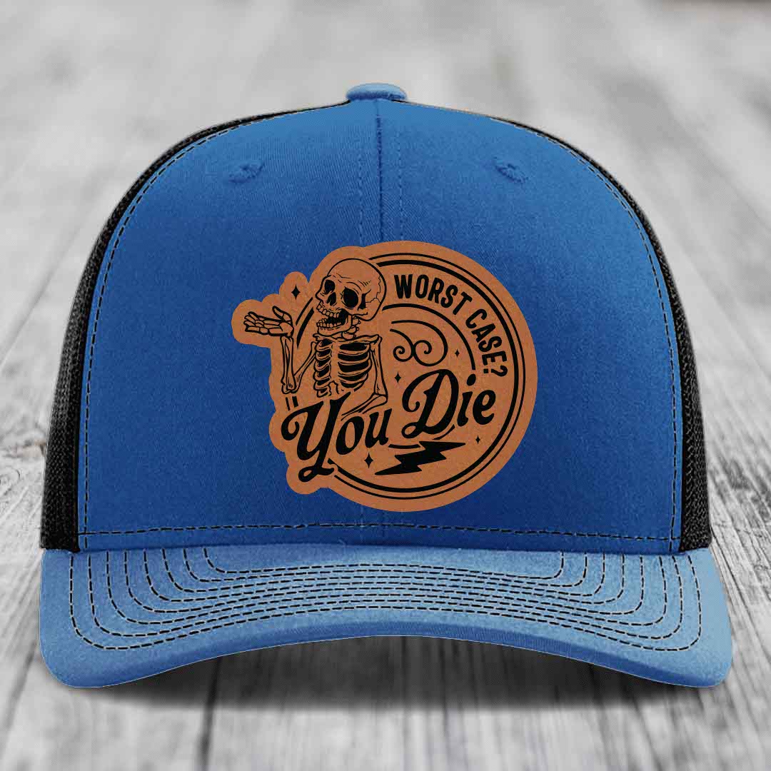 Worst Case, You Die - Leather Patch Hat - Rawhide to Black Patch - Richardson 112 Snapback Trucker Hat