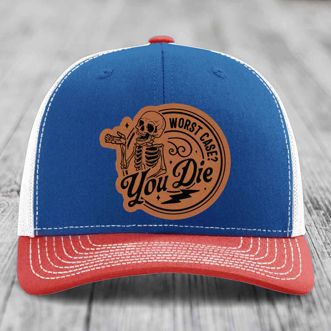 Worst Case, You Die - Leather Patch Hat - Rawhide to Black Patch - Richardson 112 Snapback Trucker Hat