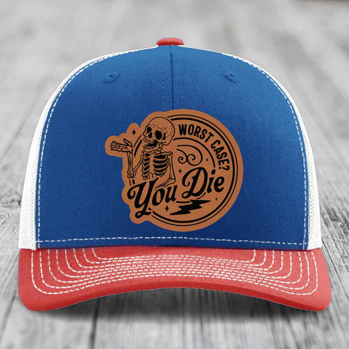 Worst Case, You Die - Leather Patch Hat - Rawhide to Black Patch - Richardson 112 Snapback Trucker Hat
