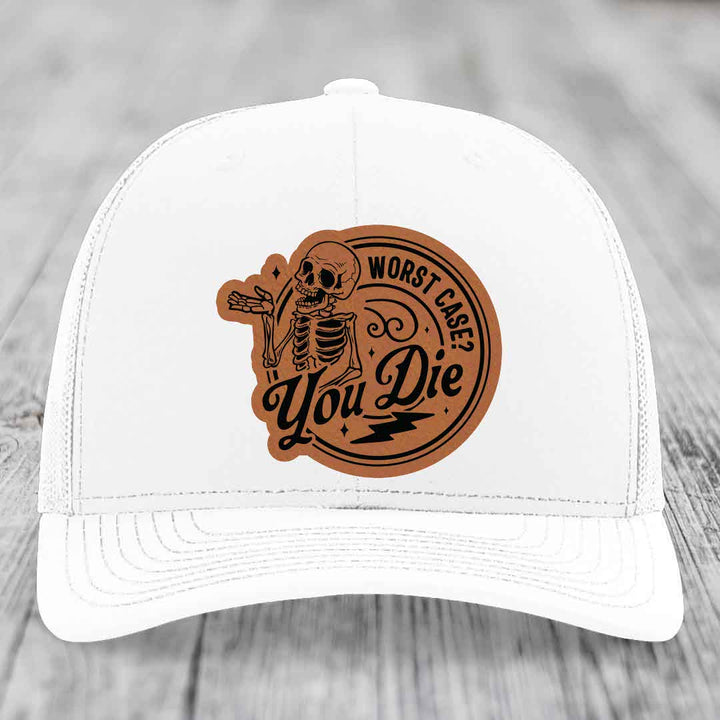 Worst Case, You Die - Leather Patch Hat - Rawhide to Black Patch - Richardson 112 Snapback Trucker Hat