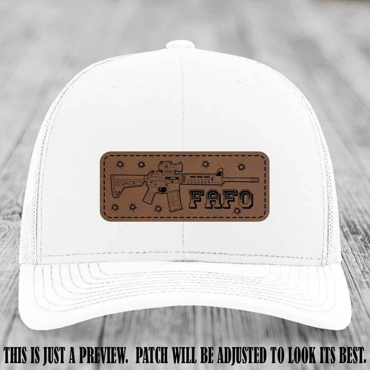 Dark Brown to Black FAFO Leather Patch Hat on White Hat