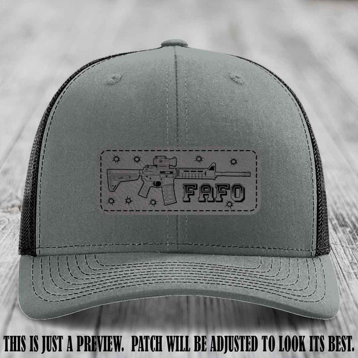 Grey to Black FAFO Leather Patch Hat on Heather Grey to Black Hat