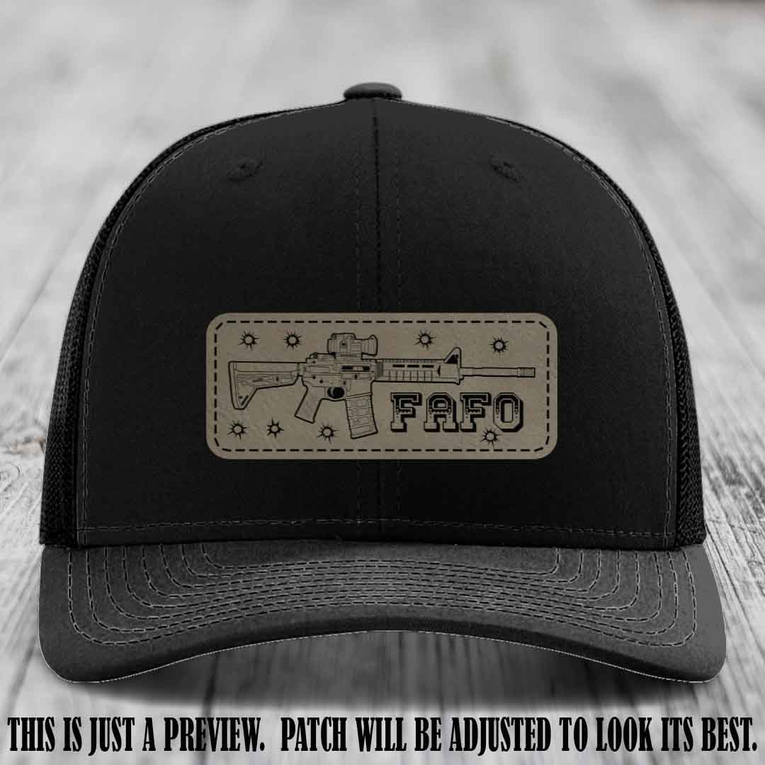 Light Brown to Black FAFO Leather Patch Hat on Black Hat