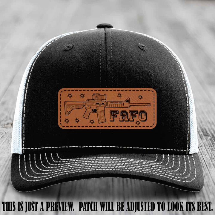 Rawhide to Black FAFO Leather Patch Hat on Black to White Hat