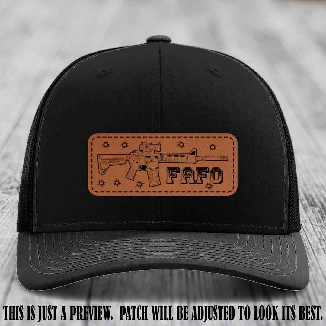 Rawhide to Black FAFO Leather Patch Hat on Black Hat