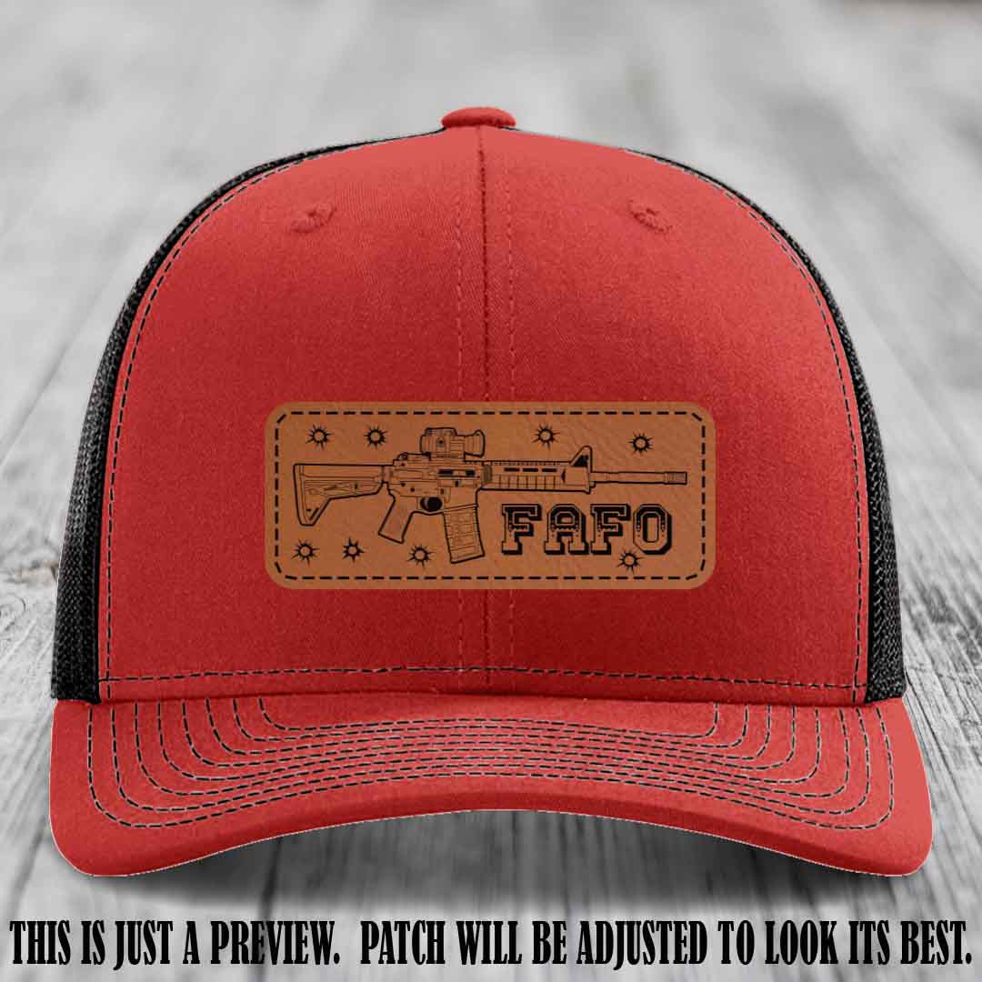 Rawhide to Black FAFO Leather Patch Hat on Red to Black Hat