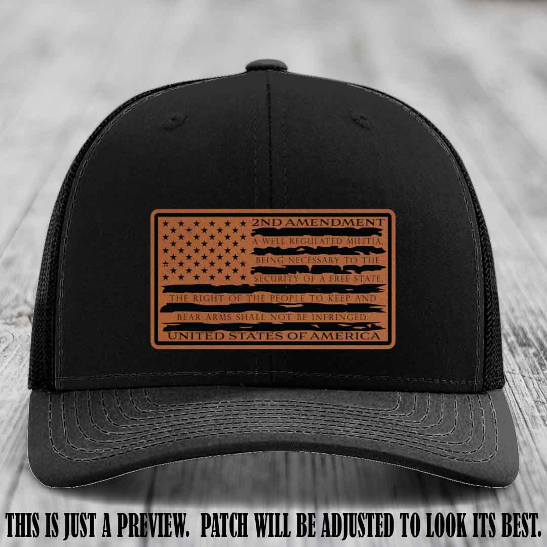2nd Amendment Freedom Flag Rawhide to Black Patch Leather patch on Richardson 112 trucker hats - Black Hat