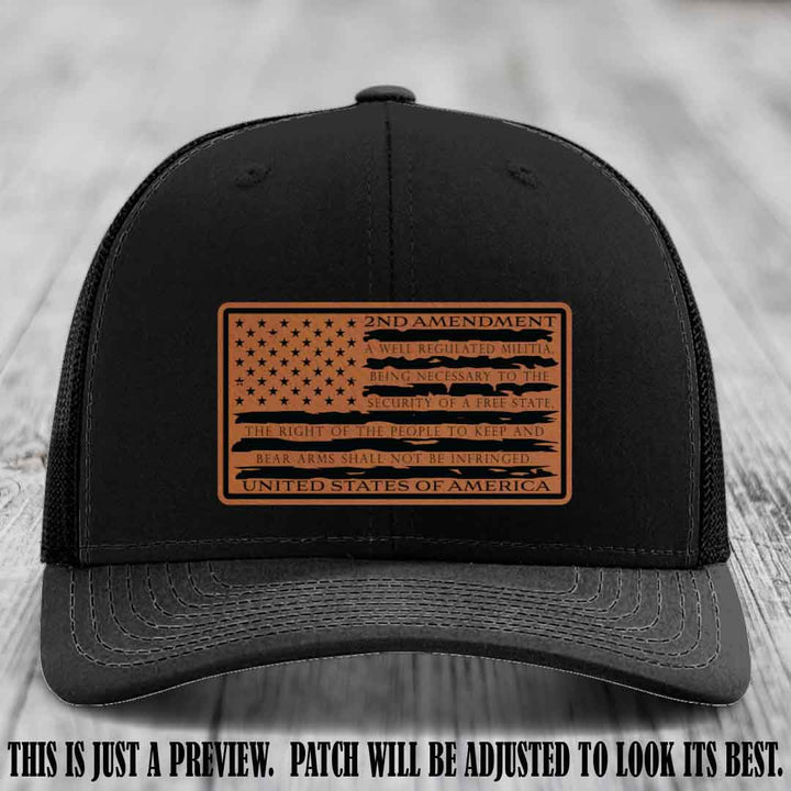 2nd Amendment Freedom Flag Rawhide to Black Patch Leather patch on Richardson 112 trucker hats - Black Hat