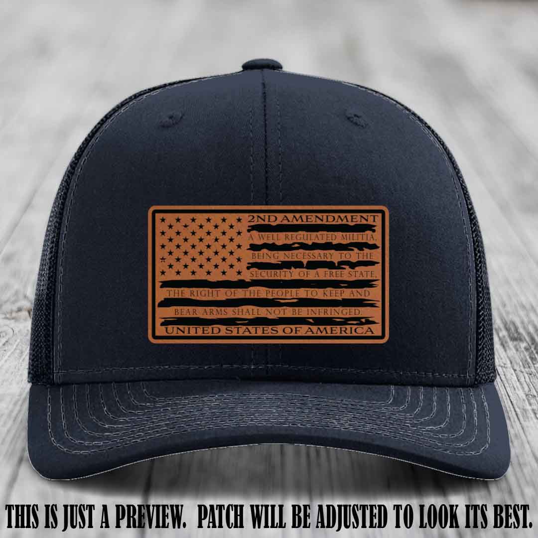 2nd Amendment Freedom Flag Rawhide to Black Patch Leather patch on Richardson 112 trucker hats - Navy Hat