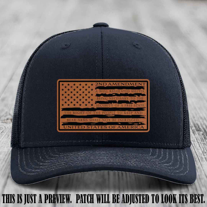 2nd Amendment Freedom Flag Rawhide to Black Patch Leather patch on Richardson 112 trucker hats - Navy Hat