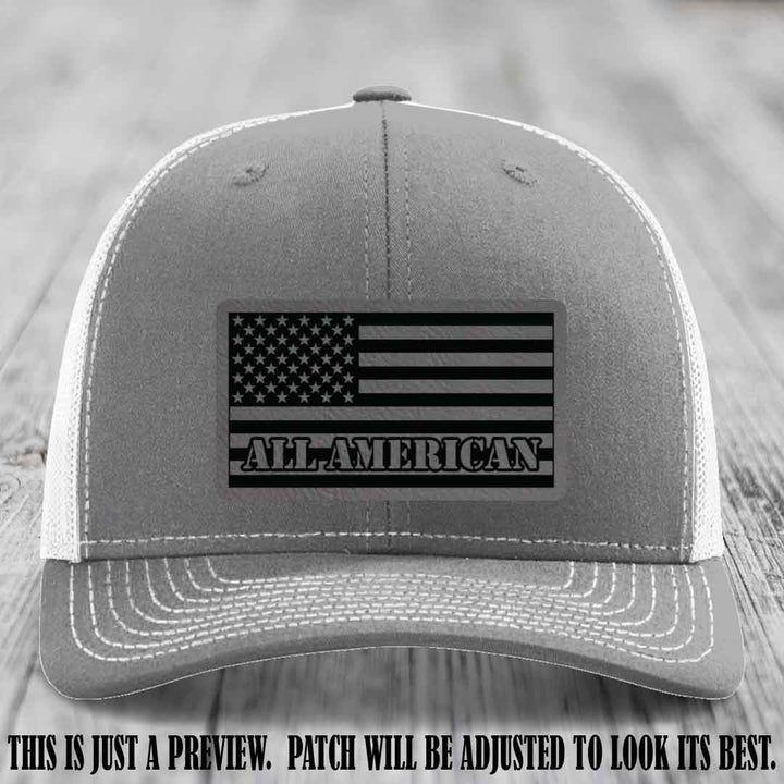 Richardson 112 ALL AMERICAN Leather Patch Hat - Grey to Black patch on Heather Grey to White Hat