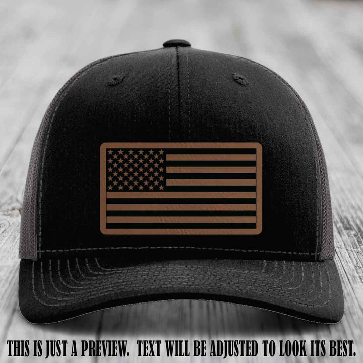 Stars & Stripes 🇺🇸 Dark Brown to Black on Black to Charcoal Hat - Richardson 112 Leather Patch Hat