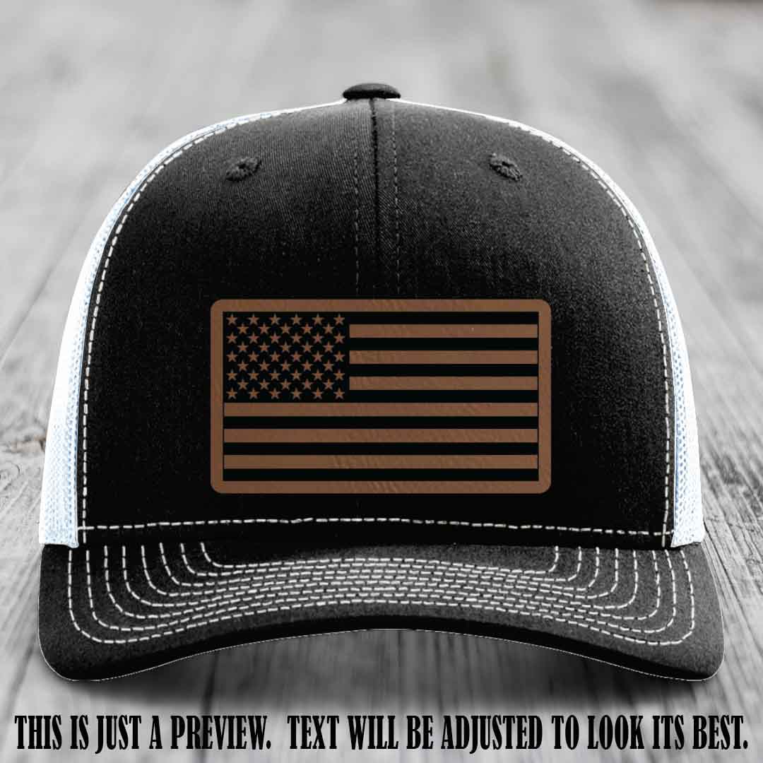 Stars & Stripes 🇺🇸 Dark Brown to Black on Black to White Hat - Richardson 112 Leather Patch Hat