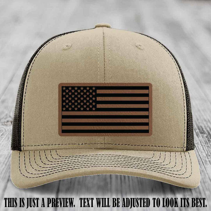 Stars & Stripes 🇺🇸 Dark Brown to Black on Khaki to Coffee Hat - Richardson 112 Leather Patch Hat