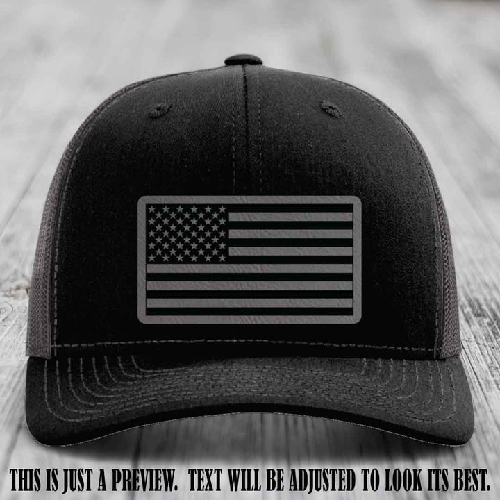 Stars & Stripes 🇺🇸 Grey to Black on Black to Charcoal Hat - Richardson 112 Leather Patch Hat
