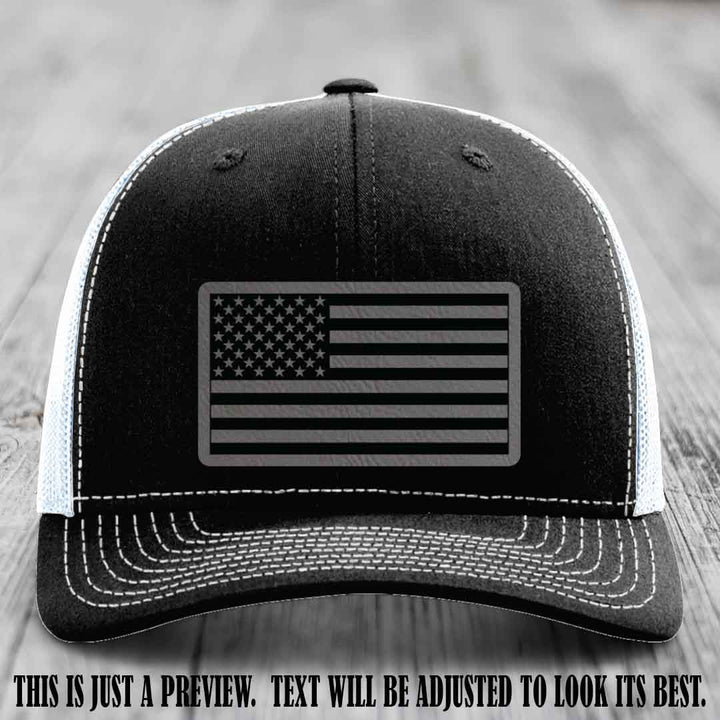 Stars & Stripes 🇺🇸 Grey to Black on Black to White Hat - Richardson 112 Leather Patch Hat
