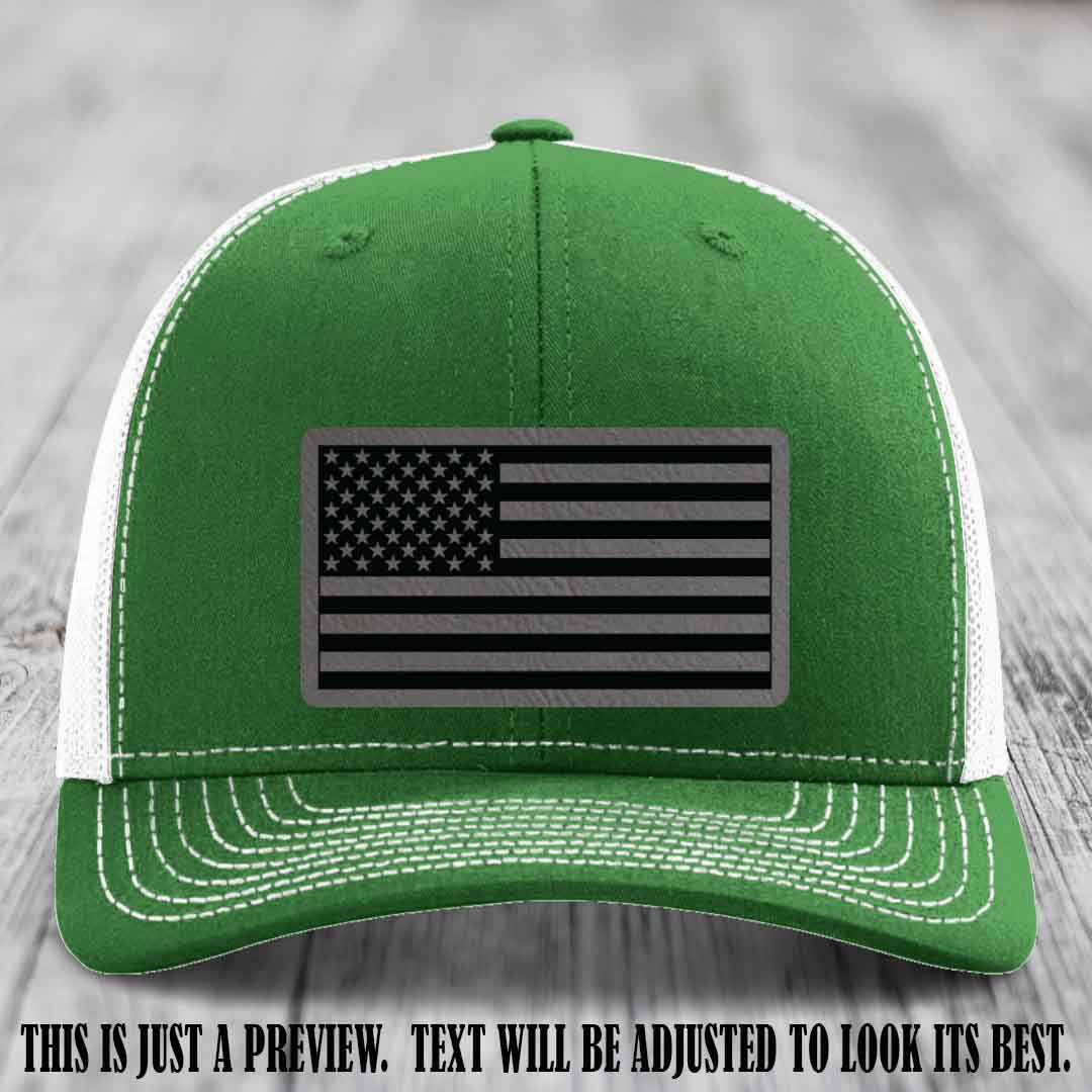 Stars & Stripes 🇺🇸 Grey to Black on Kelly to White Hat - Richardson 112 Leather Patch Hat