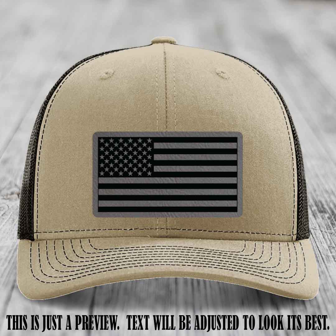 Stars & Stripes 🇺🇸 Grey to Black on Khaki to Coffee Hat - Richardson 112 Leather Patch Hat