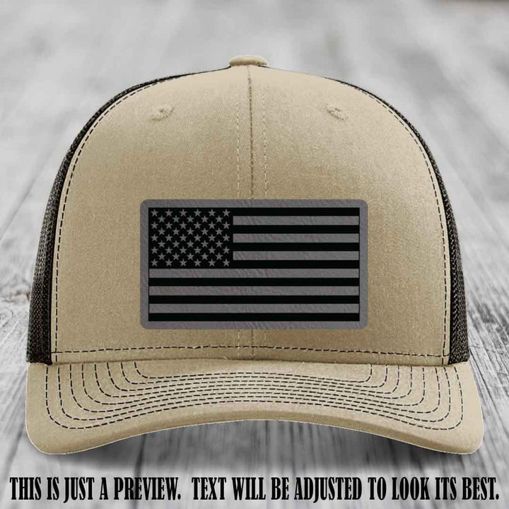 Stars & Stripes 🇺🇸 Grey to Black on Khaki to Coffee Hat - Richardson 112 Leather Patch Hat