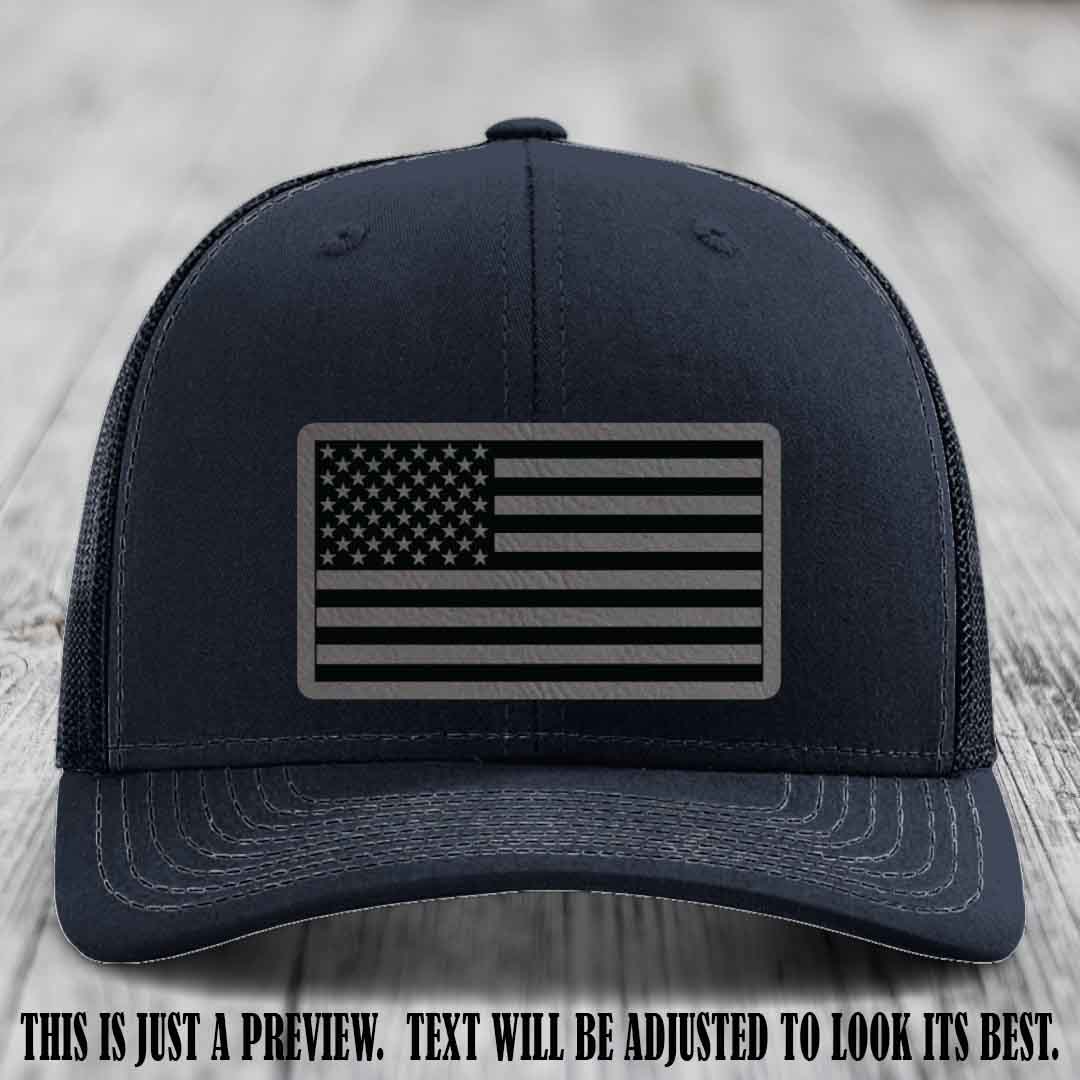 Stars & Stripes 🇺🇸 Grey to Black on Navy Hat - Richardson 112 Leather Patch Hat