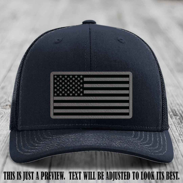 Stars & Stripes 🇺🇸 Grey to Black on Navy Hat - Richardson 112 Leather Patch Hat