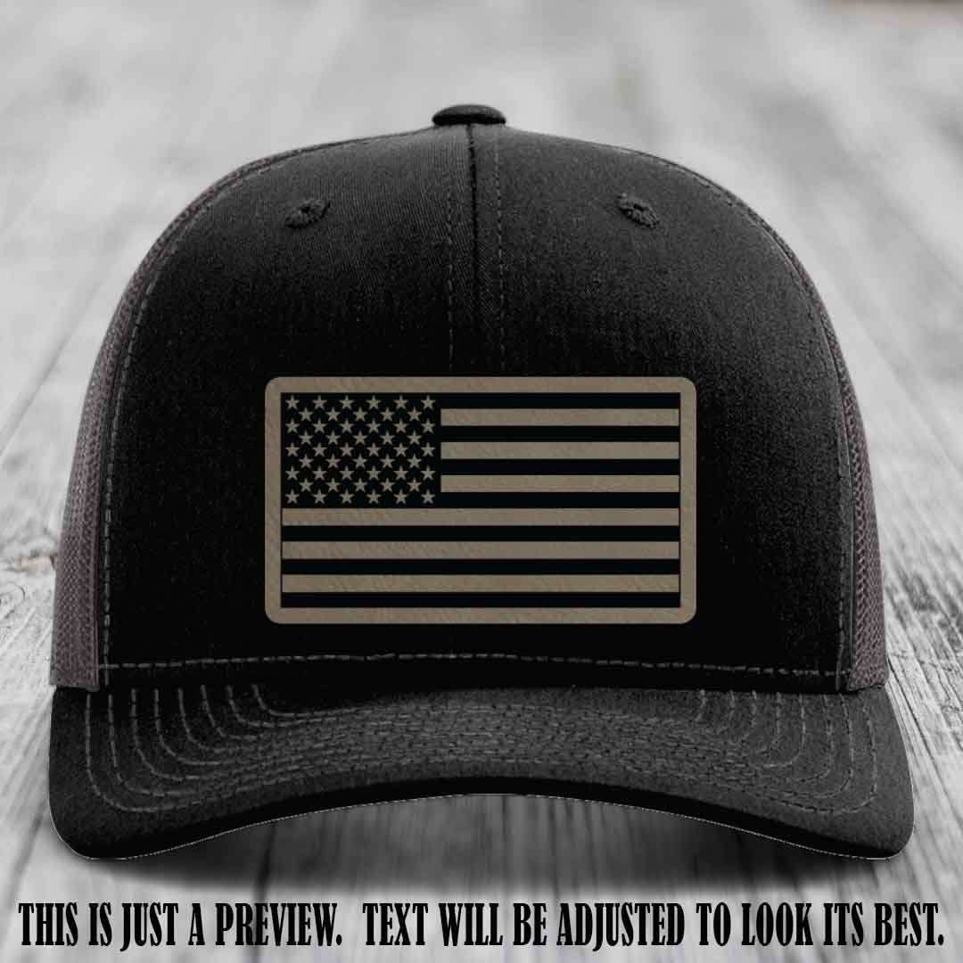 Stars & Stripes 🇺🇸 Light Brown to Black on Black to Charcoal Hat - Richardson 112 Leather Patch Hat